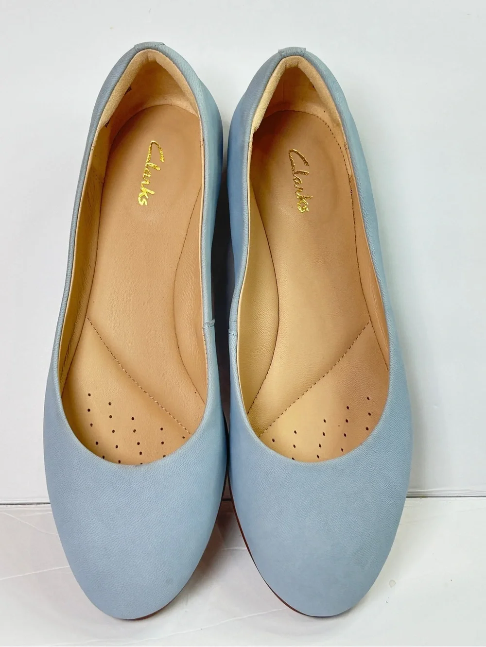 Clarks Freckle Ice Piper Pale Blue Leather Flats Women’s Size 6